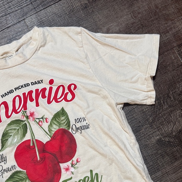 French Pastry Cream T-Shirt with Cherry Design - Picture 3 of 6